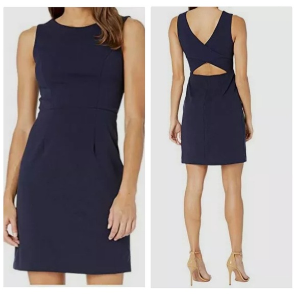 NWT Betsey Johnson Cross-Back Scuba Crepe Dress in‎ Navy Size 2 - Picture 1 of 9